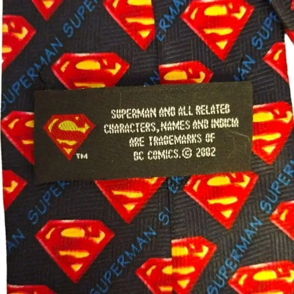 2 VTG DC Comics Superman Logos Black‎ Blue Satin Neck Ties Bundle